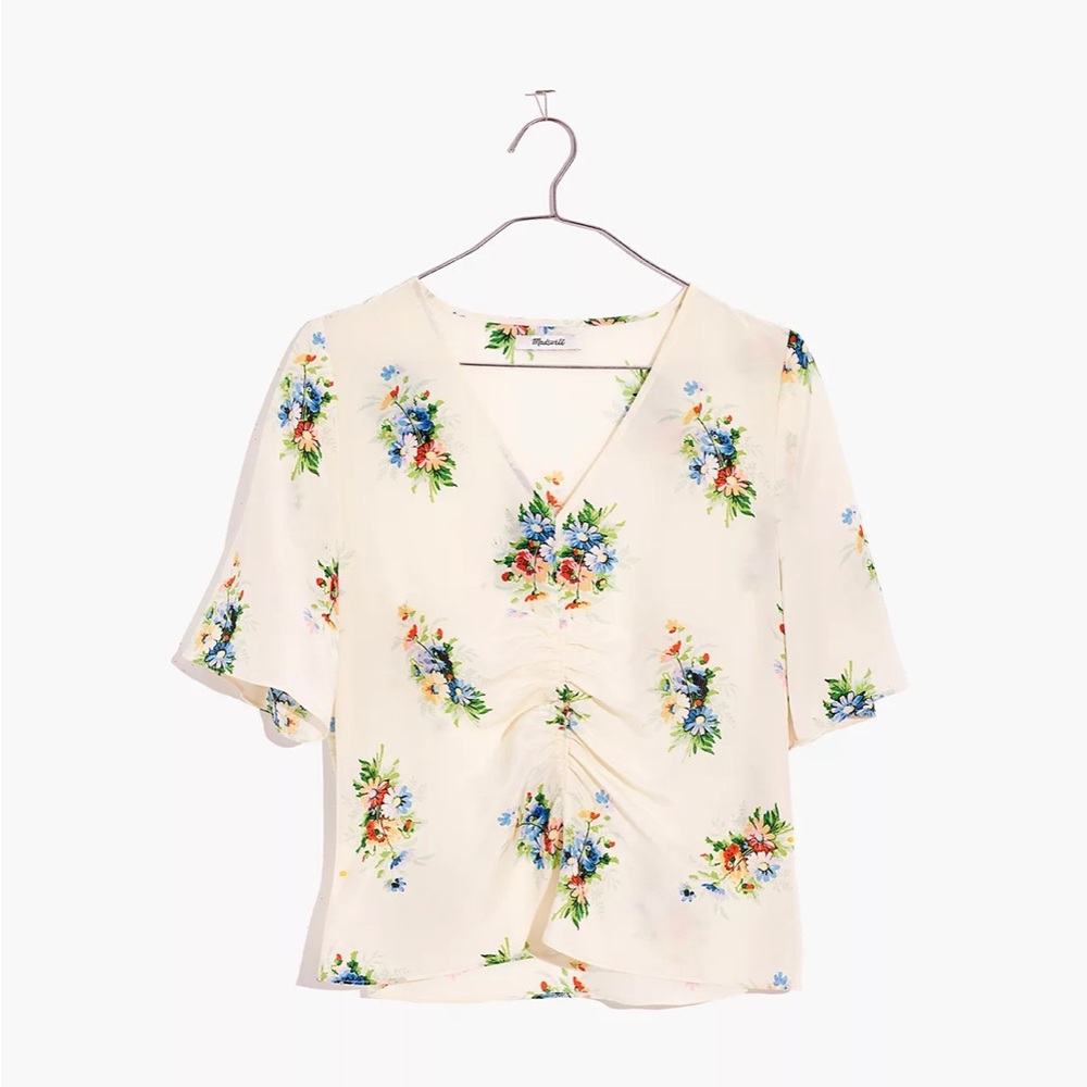 Madewell Silk Shirred-Front Top in Classic Corsage